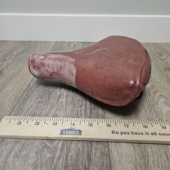 Mesinger Schwinn Vintage 60s S Seat Monogram Dual Sping Saddle Red White Retro - Picture 5 of 11